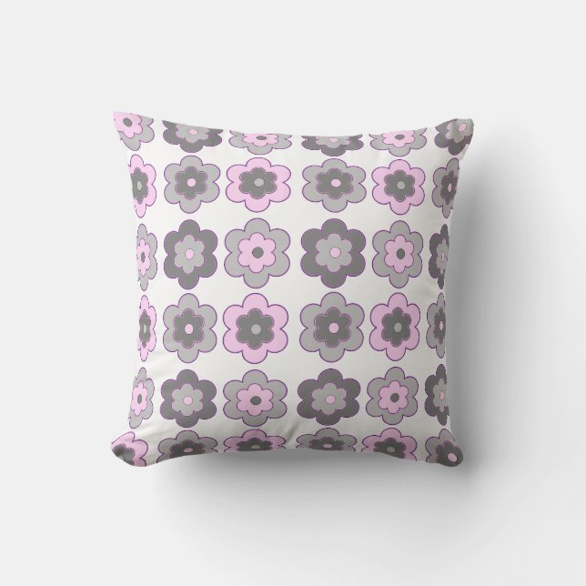Cojín Decorativo Flores burbuja (rosa y gris) Patrón (Anverso)