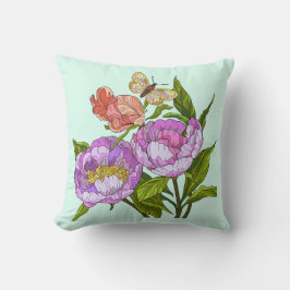 Cojín Decorativo Flores, cachorros y mariposas pintadas en la menta