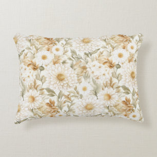 Cojín Decorativo Flores Campestres Blancas Doradas Crema