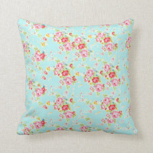 Cojín Decorativo Flores color de rosa lamentables azules de los