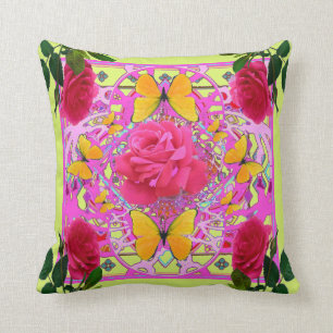 COJÍN DECORATIVO FLORES COLOR DE ROSA ROSADAS DE LA CAL Y MARIPOSAS
