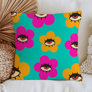 Cojín Decorativo Flores Coloridas del Ojo Maligno Maximalista Flora