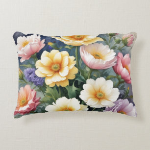Cojín Decorativo Flores Coloridas Elegante Pintado Acuático