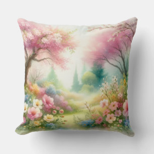 Cojín Decorativo Flores coloridas en tonos pastel suaves acuarela
