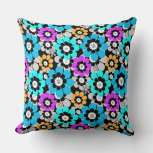 Cojín Decorativo Flores coloridas margaritas Azul Turquesa Purpura