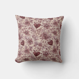Cojín Decorativo Flores Corazones Rojo Burgundy Crema
