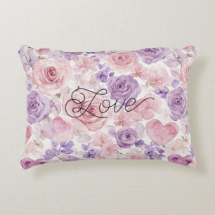 Cojín Decorativo Flores Corazones Rosados Morados Rubor
