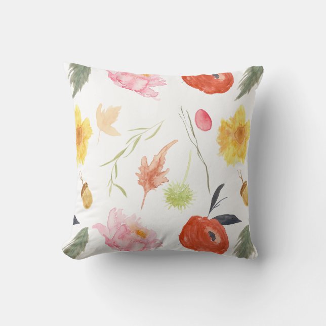 Cojín Decorativo Flores de Acuarela (Anverso)