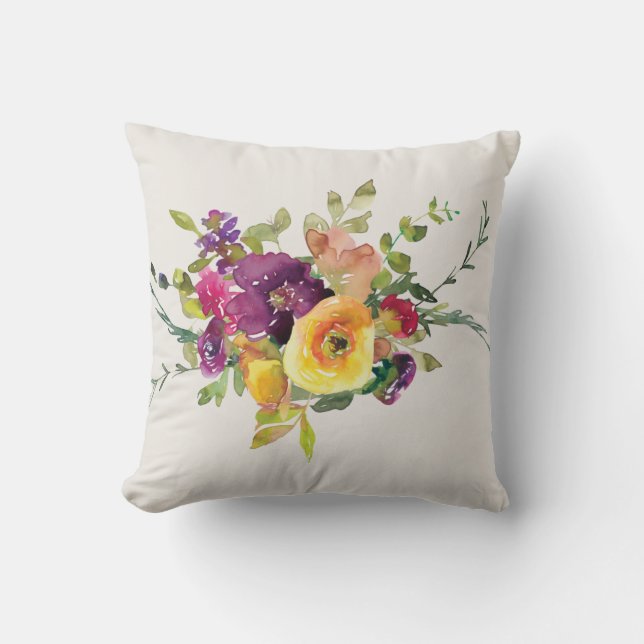Cojín Decorativo Flores de Acuarela (Anverso)