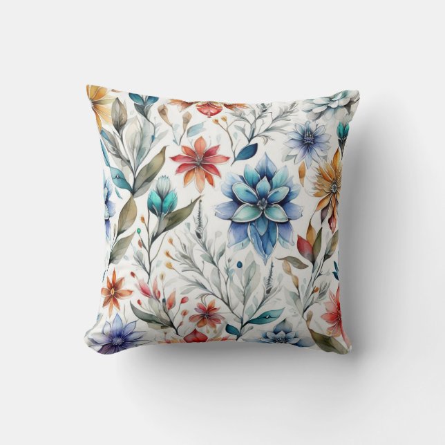 Cojín Decorativo Flores de Acuarela (Anverso)
