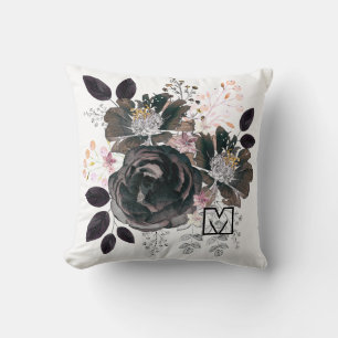 Cojín Decorativo Flores de acuarela bouquet monocromo