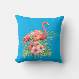 Cojín Decorativo Flores de acuarela Flamingo e Hibiscus