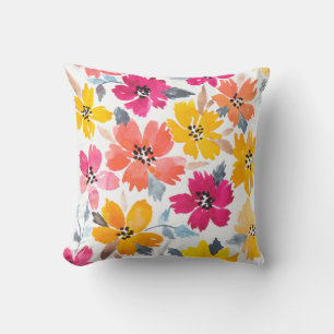 Cojín Decorativo Flores de acuarela floridas y flotantes