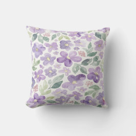 Cojín Decorativo Flores de Acuarela Moradas