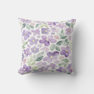 Cojín Decorativo Flores de Acuarela Moradas