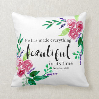 Cojín Decorativo Flores de Acuarela Versículo Bíblico Hermoso en su