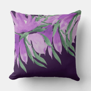 Cojín Decorativo Flores de Acuarela Violeta Púrpura Pintadas a Mano