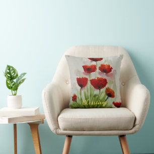 Cojín Decorativo Flores de adormidera roja acuarela Minimalista mod