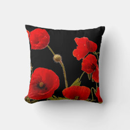 Cojín Decorativo Flores de adormidera rojas coloridas Resumen flora
