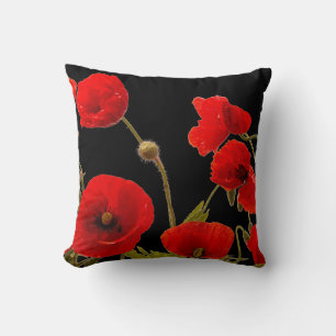 Cojín Decorativo Flores de adormidera rojas coloridas Resumen flora