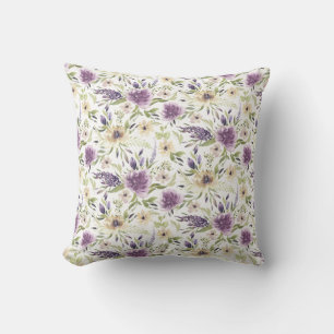 Cojín Decorativo Flores de agua amarillo pálido y lavanda