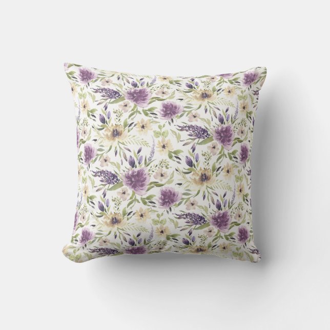 Cojín Decorativo Flores de agua amarillo pálido y lavanda (Anverso)