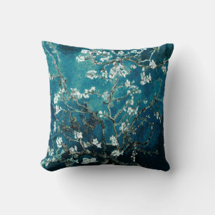 Cojín Decorativo Flores de Almendro de Van Gogh Verde Azul Oscuro