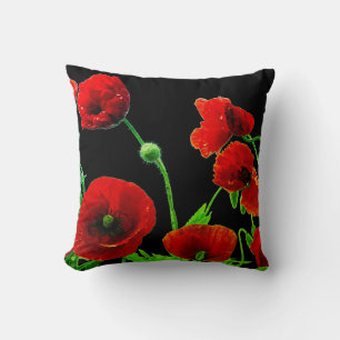 Cojín Decorativo Flores de Amapola Abstracto Floral Colorido Rojo N