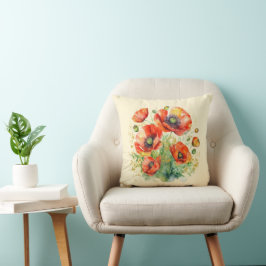 Cojín Decorativo Flores de Amapola Lindas Amapolas Rojas Flores Sil