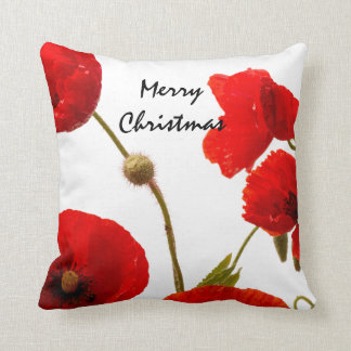Cojín Decorativo Flores de amapola Rojas Floral Feliz Navidad Blanc