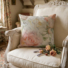Cojín Decorativo Flores de Amor: Rosas Rosadas y Blancas Sobre Lino