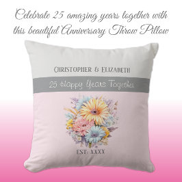Cojín Decorativo Flores de aniversario de plata número 25 rosadas