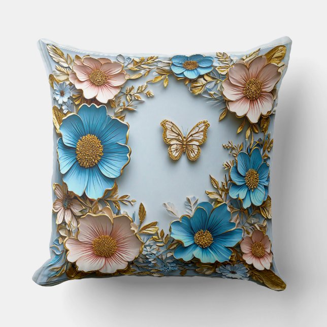 Cojín Decorativo Flores de arte de papel (Anverso)