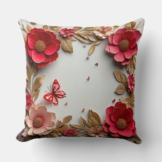 Cojín Decorativo Flores de arte en papel (Anverso)