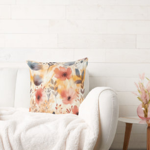 Cojín Decorativo Flores de Arte Moderno Coral y Azul Smoky