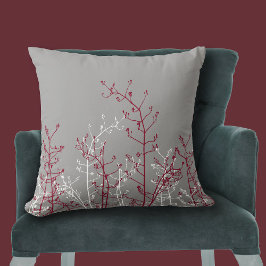Cojín Decorativo Flores de Borgoña Gris Modernas y Elegantes
