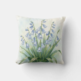 Cojín Decorativo Flores de Campanilla Azul Acuarela Botánica