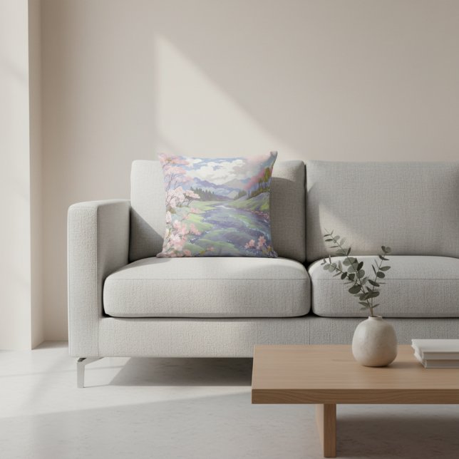 Cojín Decorativo Flores de cerezo Paisaje acuático Pastel (Subido por el creador)