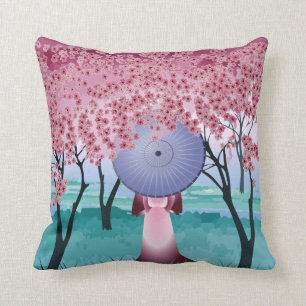 Cojín Decorativo Flores De Cerezo Rosa Chica Con Paraguas