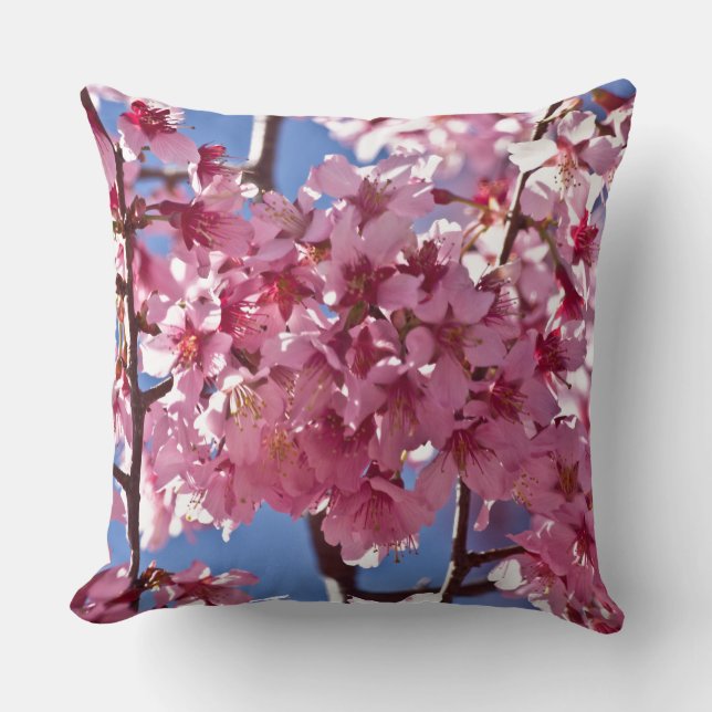 Cojín Decorativo Flores de Cerezo Sakura Estrellas Rojas (Anverso)