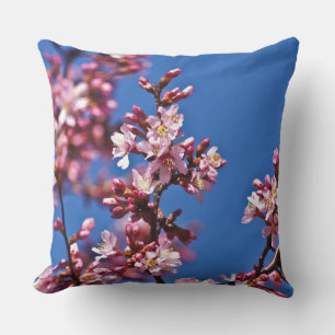 Cojín Decorativo Flores de Cerezo Sakura Tocando Azul