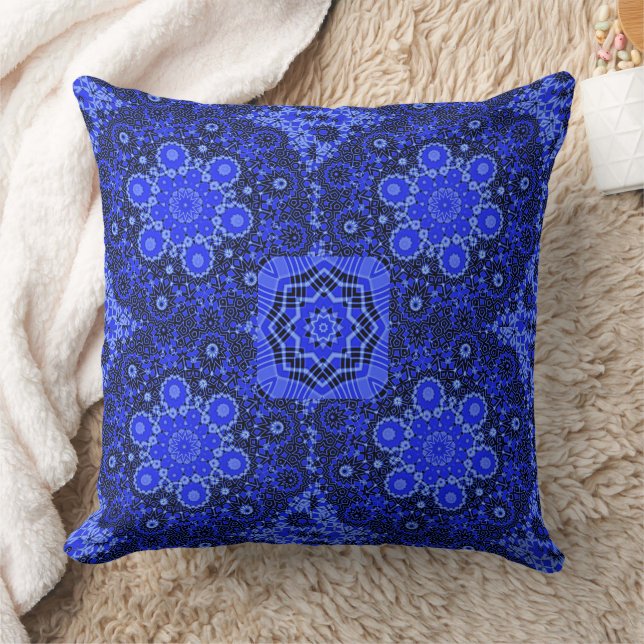 Cojín Decorativo Flores de círculo blanco azul (Manta)