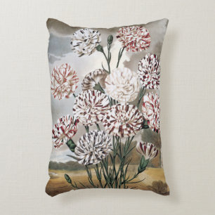 Cojín Decorativo Flores de clavel variegado vintage con cielo gris