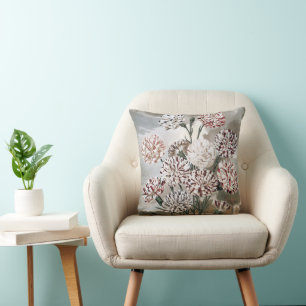 Cojín Decorativo Flores de clavel variegados vintage con cielo gris