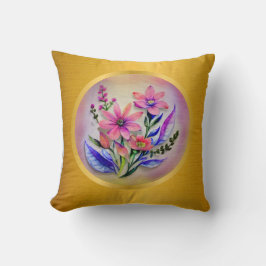 Cojín Decorativo Flores de color acuarela, fondo colorido