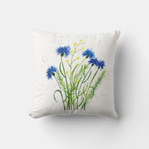 Cojín Decorativo Flores de color azul floral de flores de color acu
