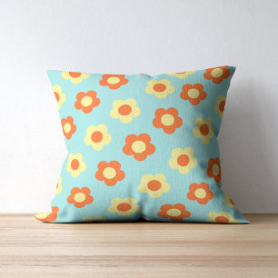 Cojín Decorativo Flores de color azul verdoso y naranja atrevidas y