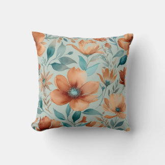 Cojín Decorativo Flores de color beige, verde azulado, rojo y rojiz