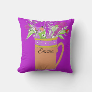 Cojín Decorativo Flores De Color Púrpura Claro En Un Diseño De Mug