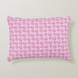 Cojín Decorativo Flores de color rosa lavanda con patrón de gingham